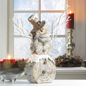 Snowman Statue with LED Twig Lights